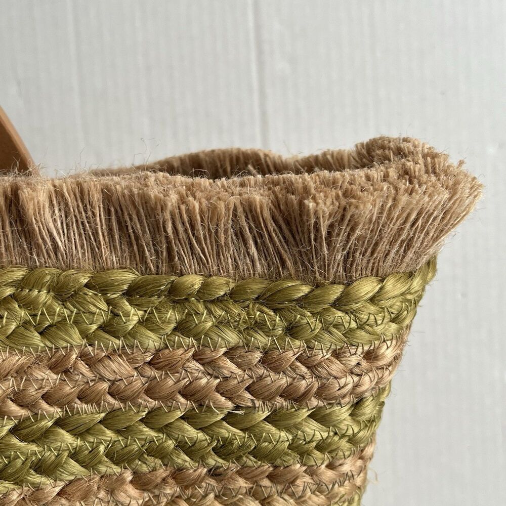 ANTIK KRAFT Woven Jute Tote Bag Wood Handles Beach Boho Market Basket Coastal - Picture 4 of 16